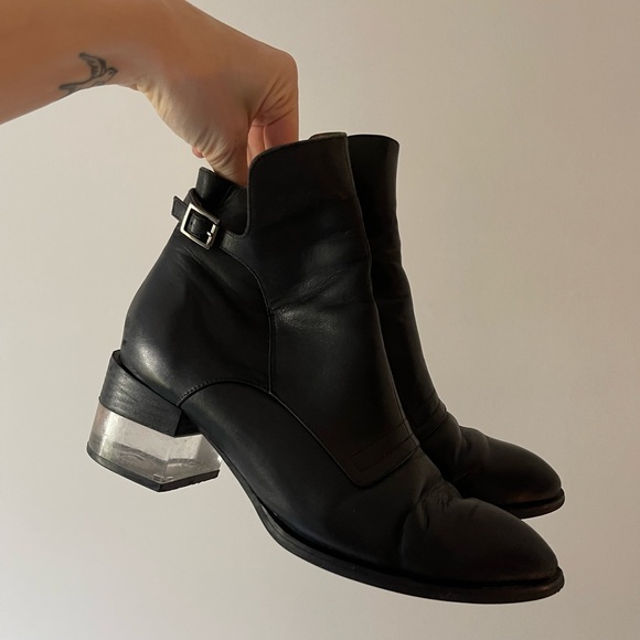 Jeffrey Campbell Black Genuine Leather Ankle Boot with Clear Heel - Picture 1 of 11